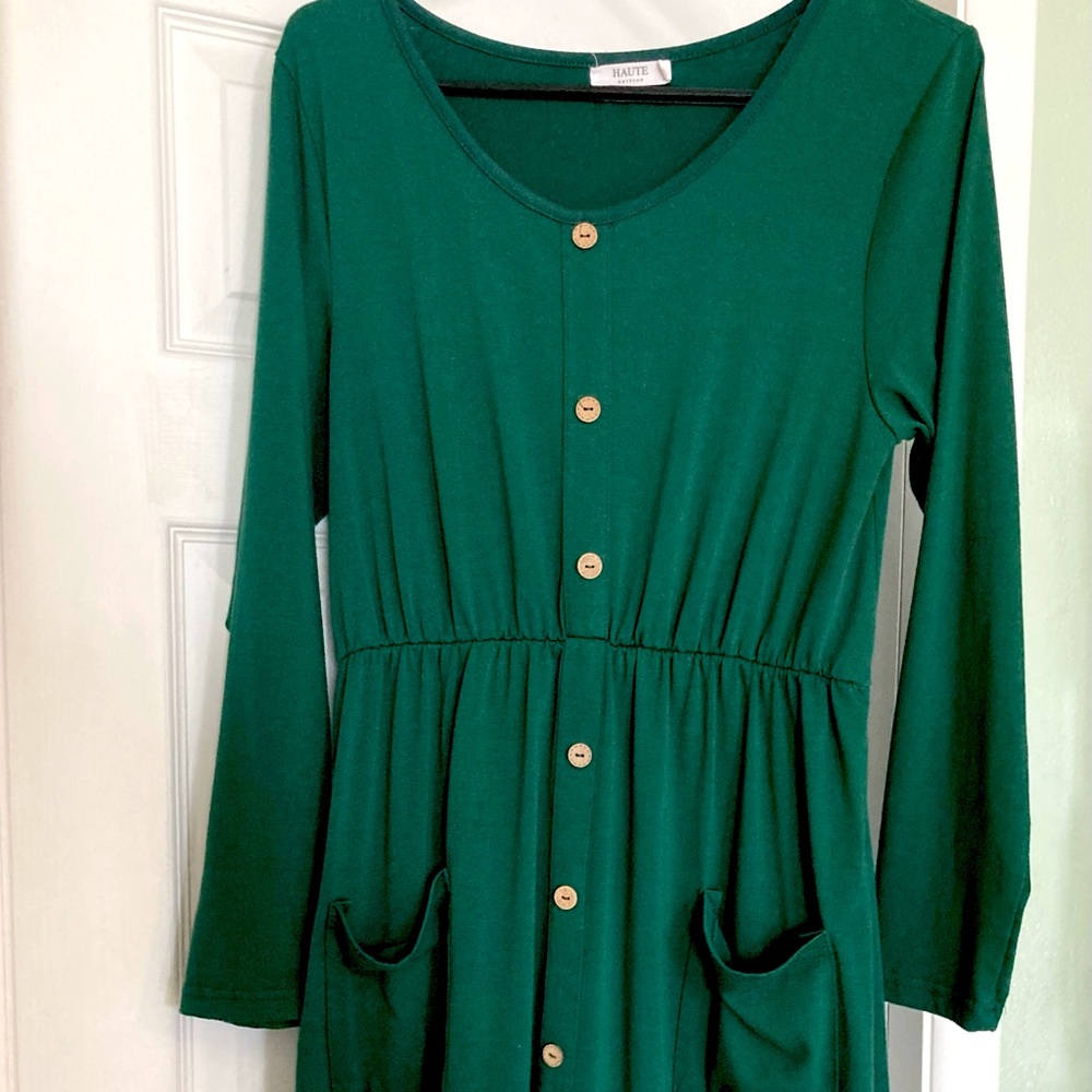 Forest Green Knee Length Button-Up Dress (M)